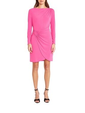 Donna Morgan Bright Pink Long-Sleeve Twist Dress